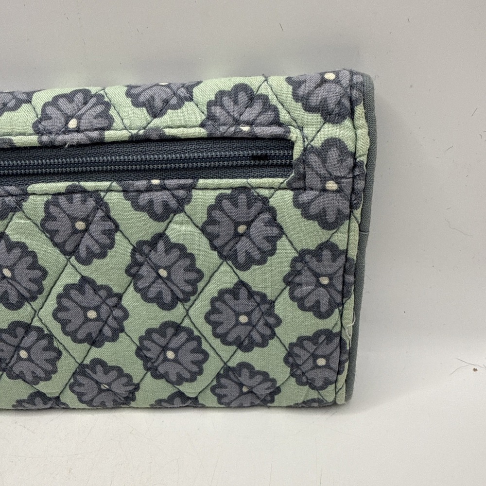 Vera Bradley Womens Cotton Tri-fold Wallet Teal Floral Full Size 8.5"x4" Retired - Picture 4 of 13